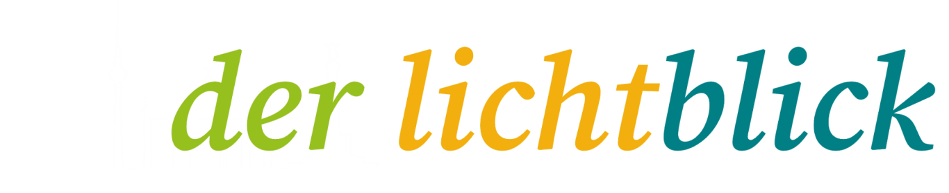 Titelschriftzug der lichtblick Text in bunten Buchstaben: "der lichtblick" mit einem spielerischen Schriftstil.